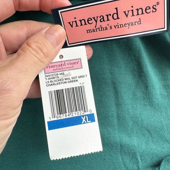 NWT Vineyard Vines Charleston Green Long Sleeve Blocked Whale Dot Grid Kids XL - Picture 6 of 10